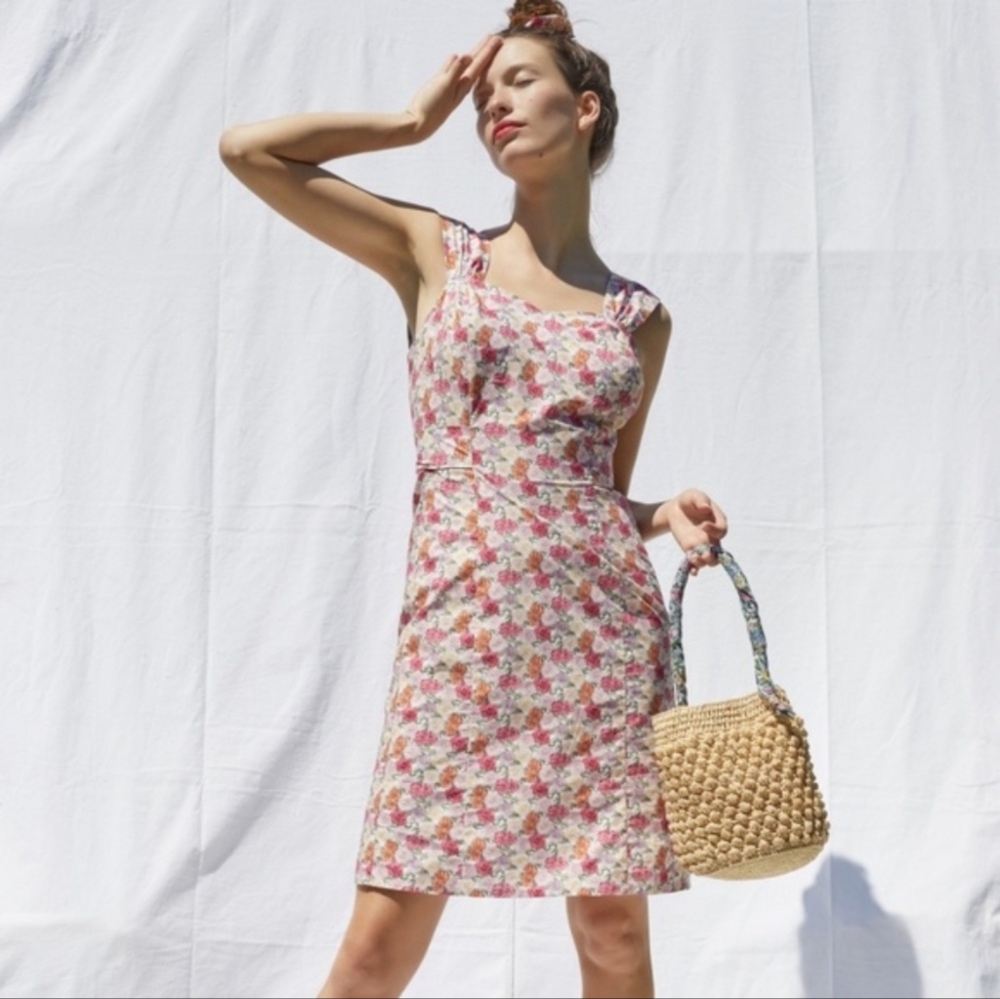 Rouje Marge Poplin Tie‎ Dress Pink Floral Size 34 (2)